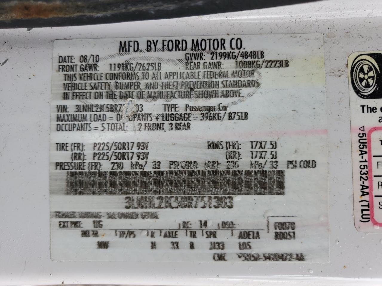 2011 Lincoln Mkz VIN: 3LNHL2JC5BR751303 Lot: 92618535