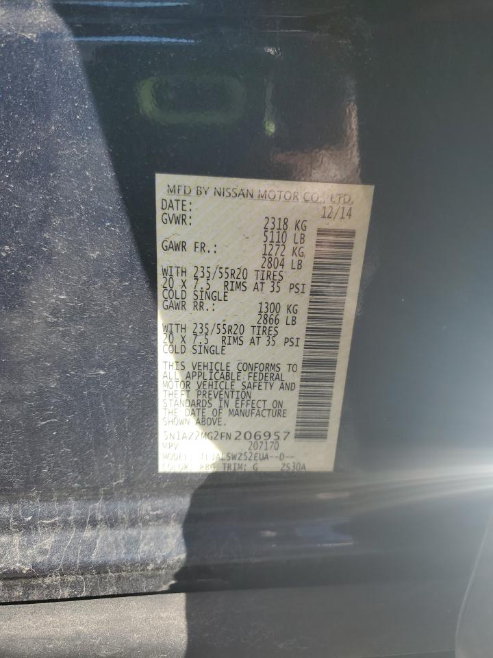 2015 Nissan Murano S VIN: 5N1AZ2MG2FN206957 Lot: 90928835