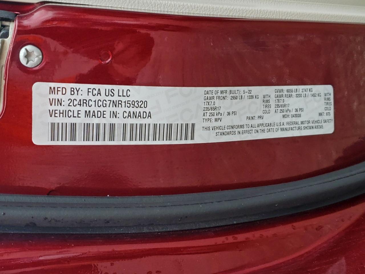 2022 Chrysler Voyager Lx VIN: 2C4RC1CG7NR159320 Lot: 93739465