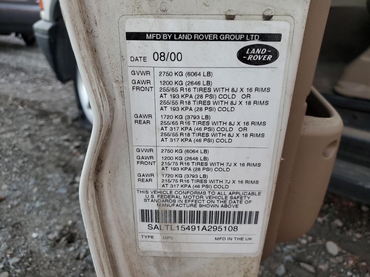 2001 Land Rover Discovery Ii Sd VIN: SALTL15491A295108 Lot: 93147955