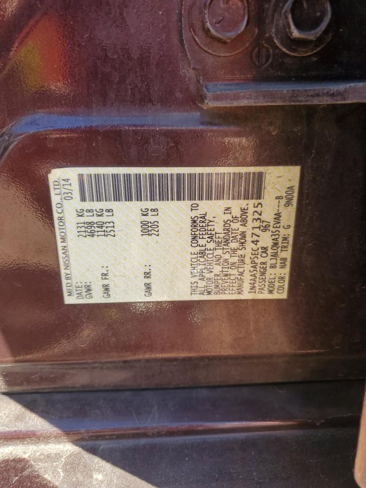 2014 Nissan Maxima S VIN: 1N4AA5AP5EC471325 Lot: 91303775