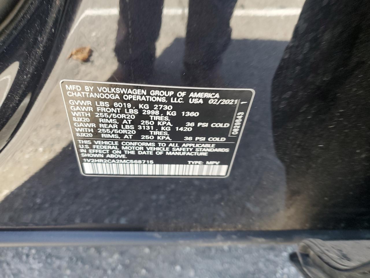 2021 Volkswagen Atlas Se VIN: 1V2HR2CA2MC568715 Lot: 87483805