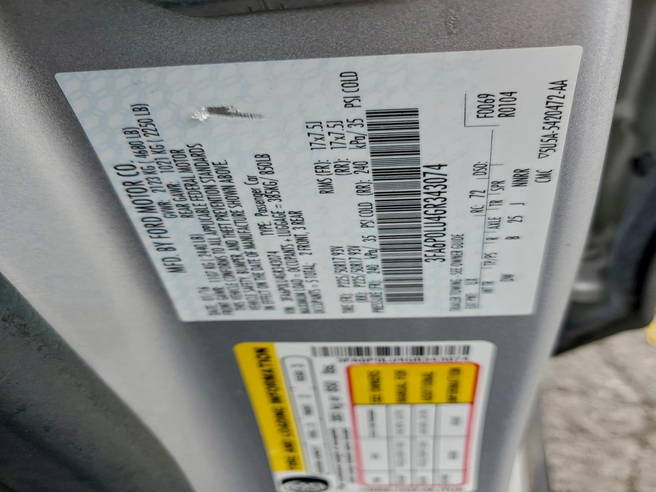 2016 Ford Fusion Se Hybrid VIN: 3FA6P0LU4GR343074 Lot: 93538805