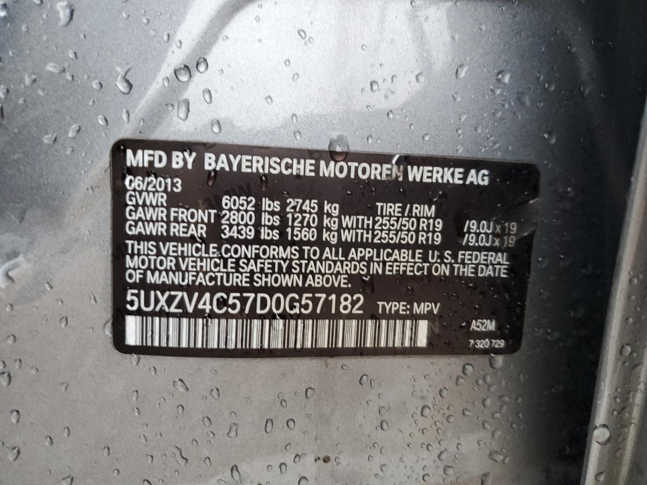 2013 BMW X5 xDrive35I VIN: 5UXZV4C57D0G57182 Lot: 92744385