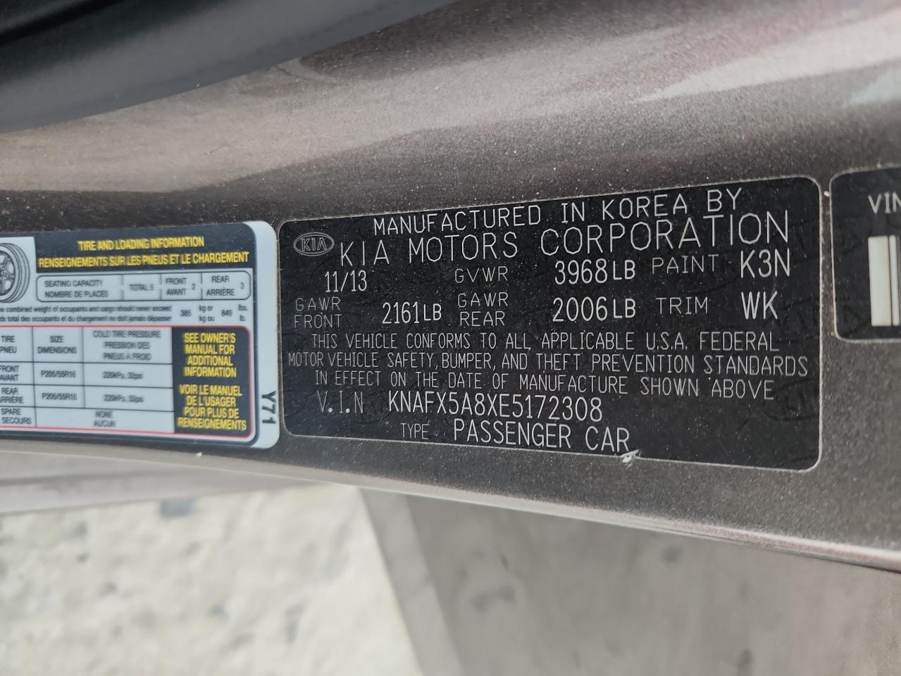 2014 Kia Forte Ex VIN: KNAFX5A8XE5172308 Lot: 92056235