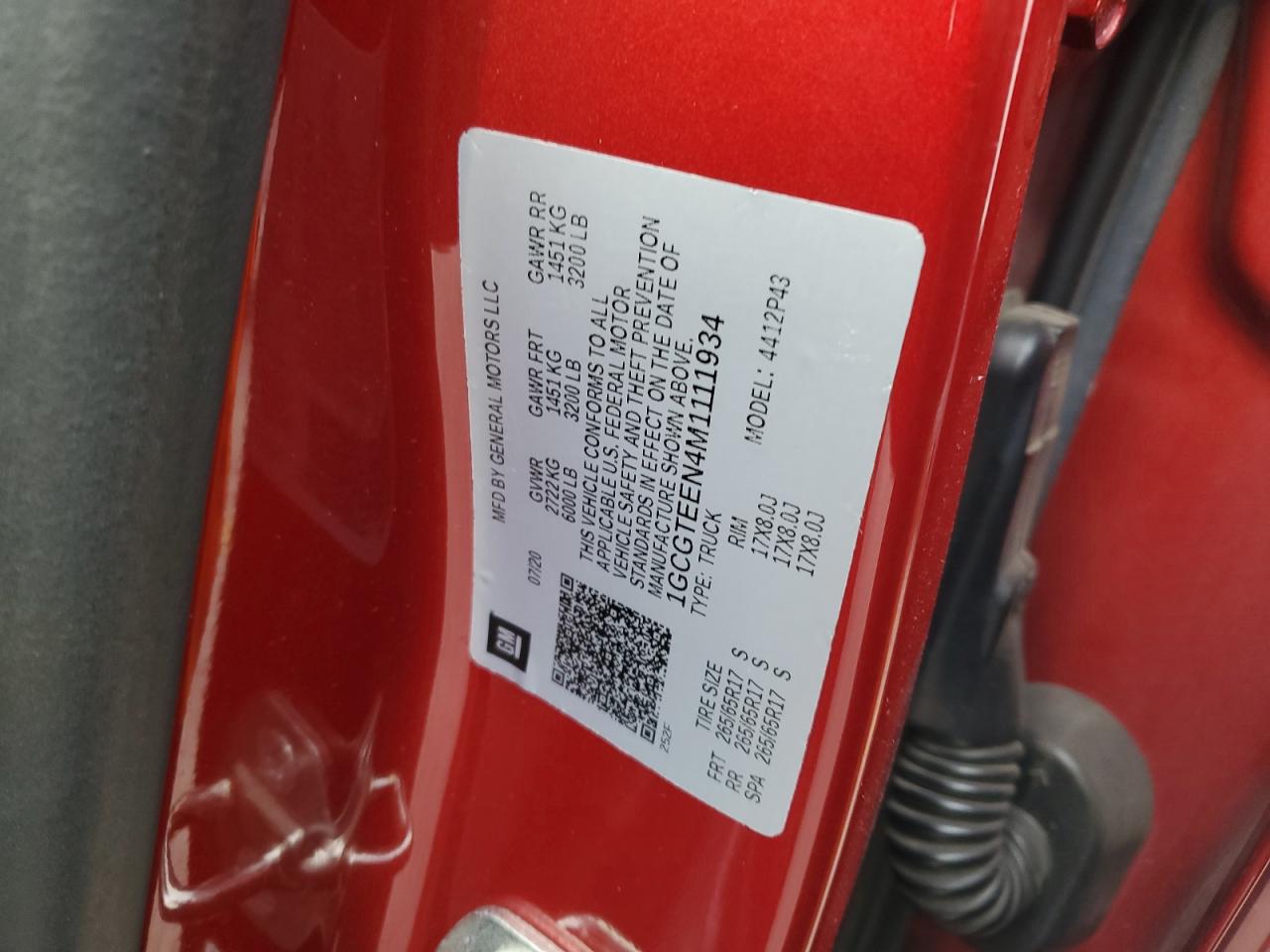 2021 Chevrolet Colorado Zr2 VIN: 1GCGTEEN4M1111934 Lot: 93195975