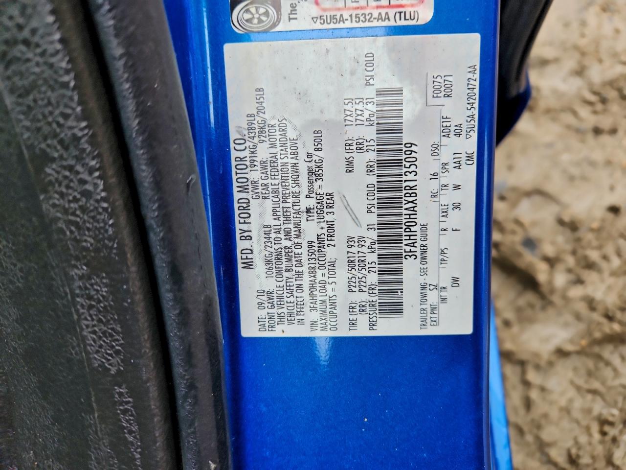 2011 Ford Fusion Se VIN: 3FAHP0HAXBR135099 Lot: 93670975