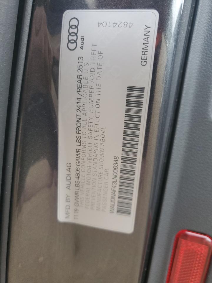 2020 Audi A4 Premium VIN: WAUDNAF43LN006348 Lot: 91139765