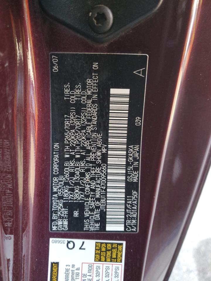 2007 Toyota Fj Cruiser VIN: JTEBU11F470095660 Lot: 90095145