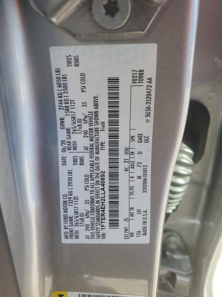 2020 Ford Ranger Xl VIN: 1FTER4EH2LLA40892 Lot: 90802165