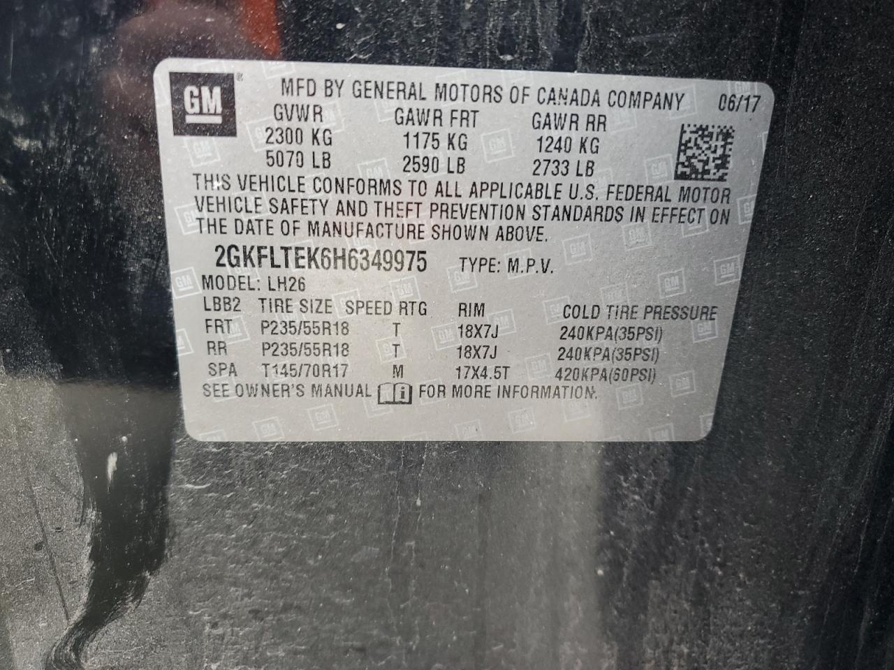 2017 GMC Terrain Sle VIN: 2GKFLTEK6H6349975 Lot: 90759095