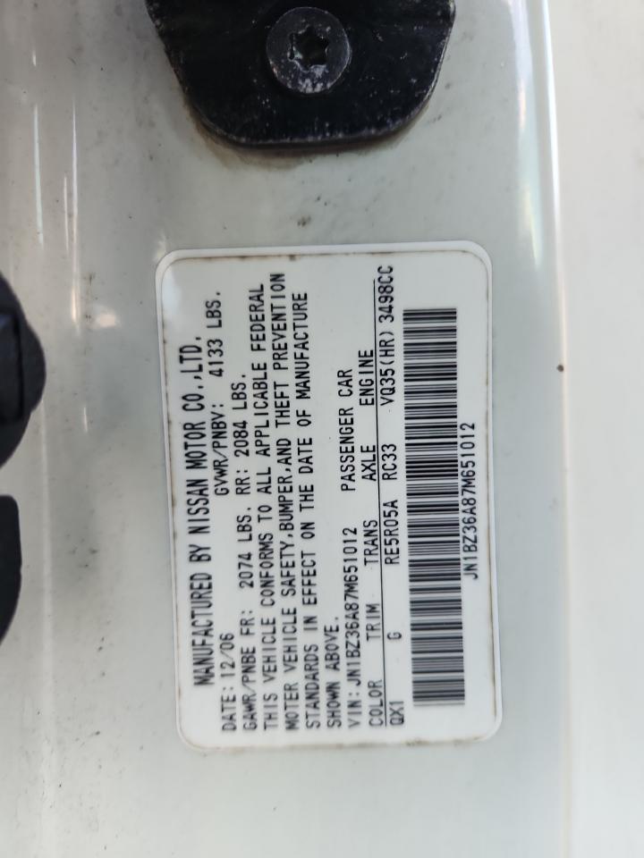 2007 Nissan 350Z Roadster VIN: JN1BZ36A87M651012 Lot: 92064085