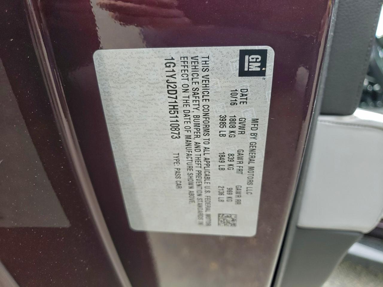 2017 Chevrolet Corvette Stingray Z51 2Lt VIN: 1G1YJ2D71H5110873 Lot: 94120605