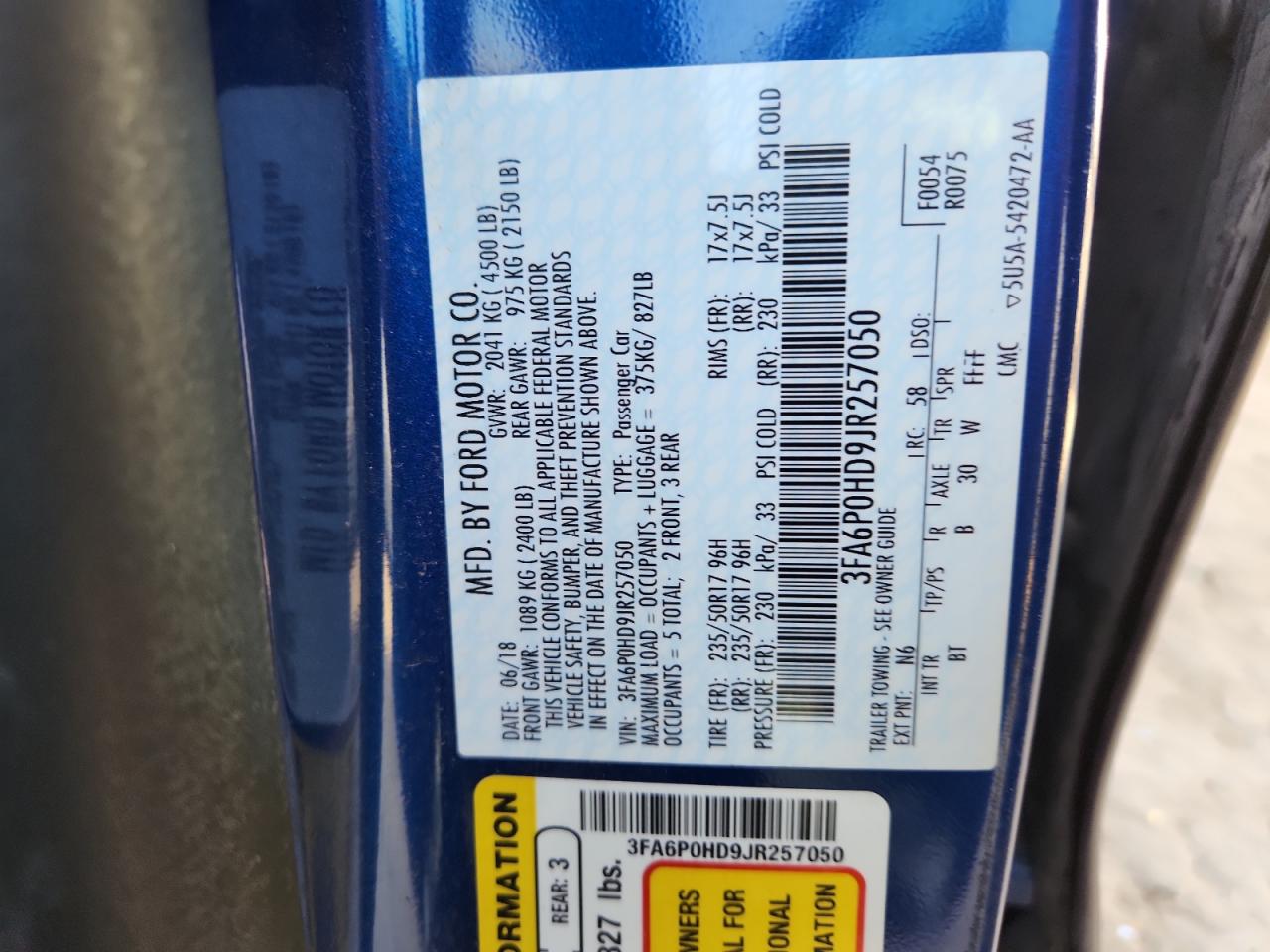 2018 Ford Fusion Se VIN: 3FA6P0HD9JR257050 Lot: 93460705