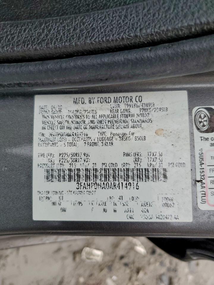 2010 Ford Fusion Se VIN: 3FAHP0HA0AR414916 Lot: 93851445