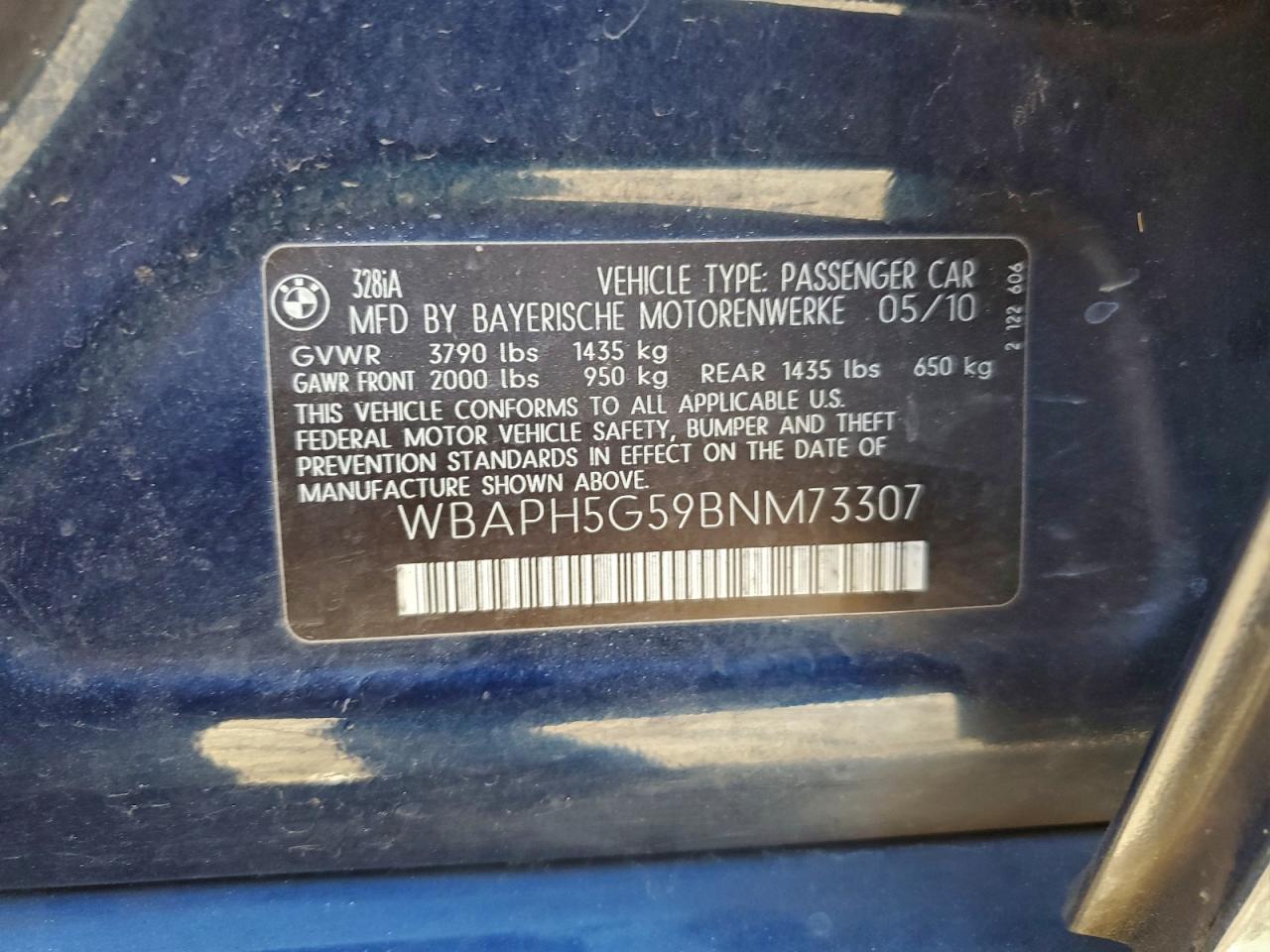 2011 BMW 328 I Sulev VIN: WBAPH5G59BNM73307 Lot: 94349345