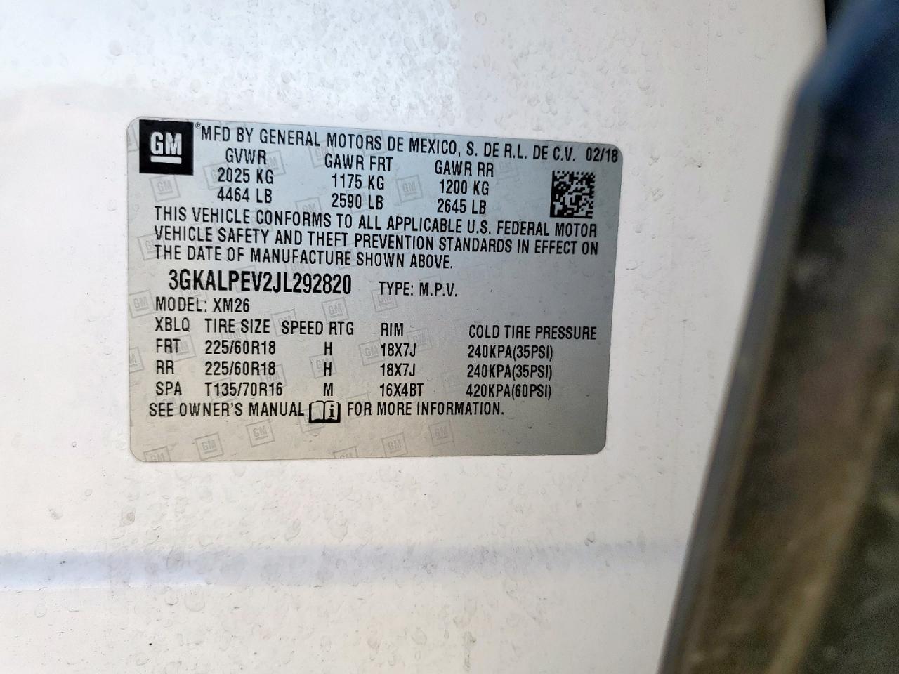 2018 GMC Terrain Slt VIN: 3GKALPEV2JL292820 Lot: 91113685