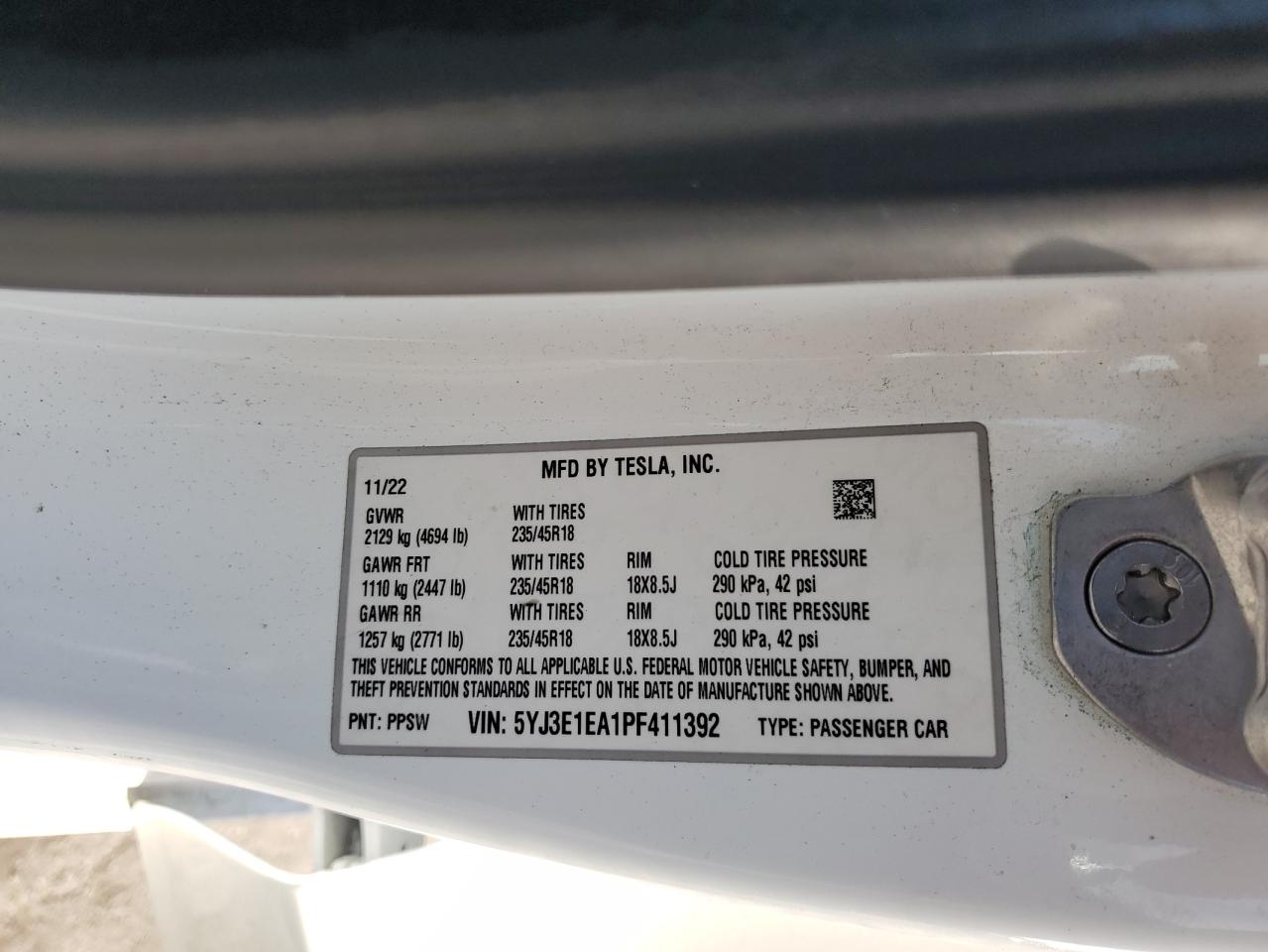 2023 Tesla Model 3 VIN: 5YJ3E1EA1PF411392 Lot: 90197945