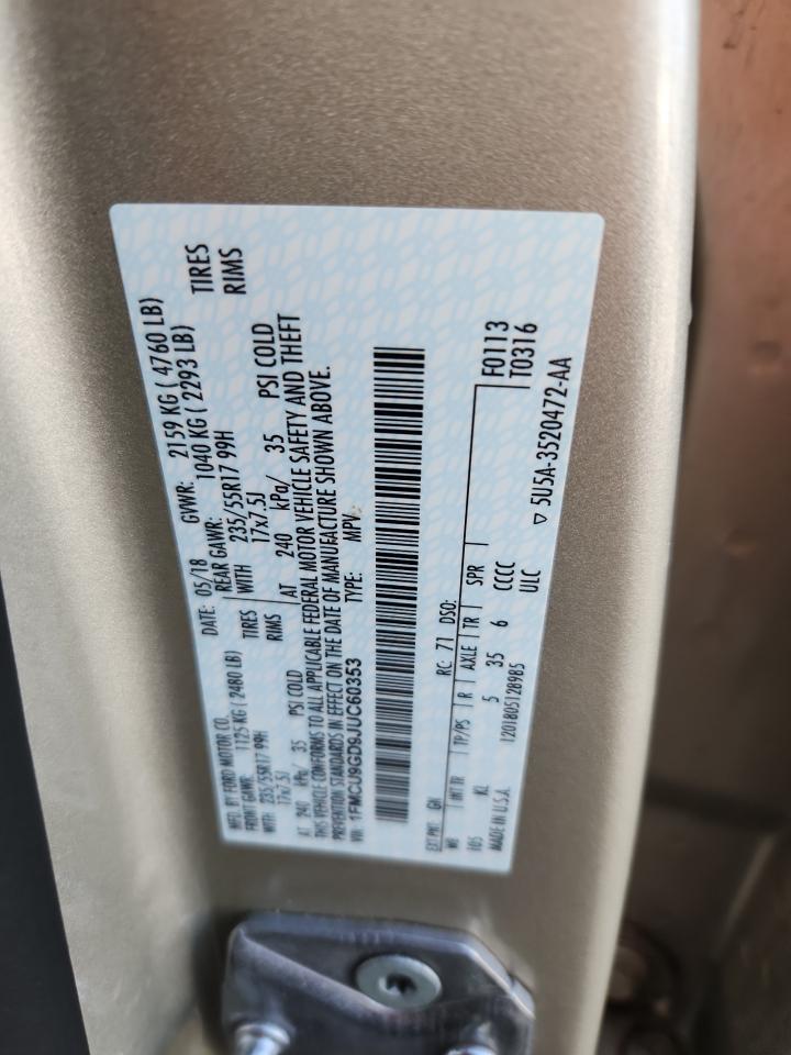 2018 Ford Escape Se VIN: 1FMCU9GD9JUC60353 Lot: 92577935