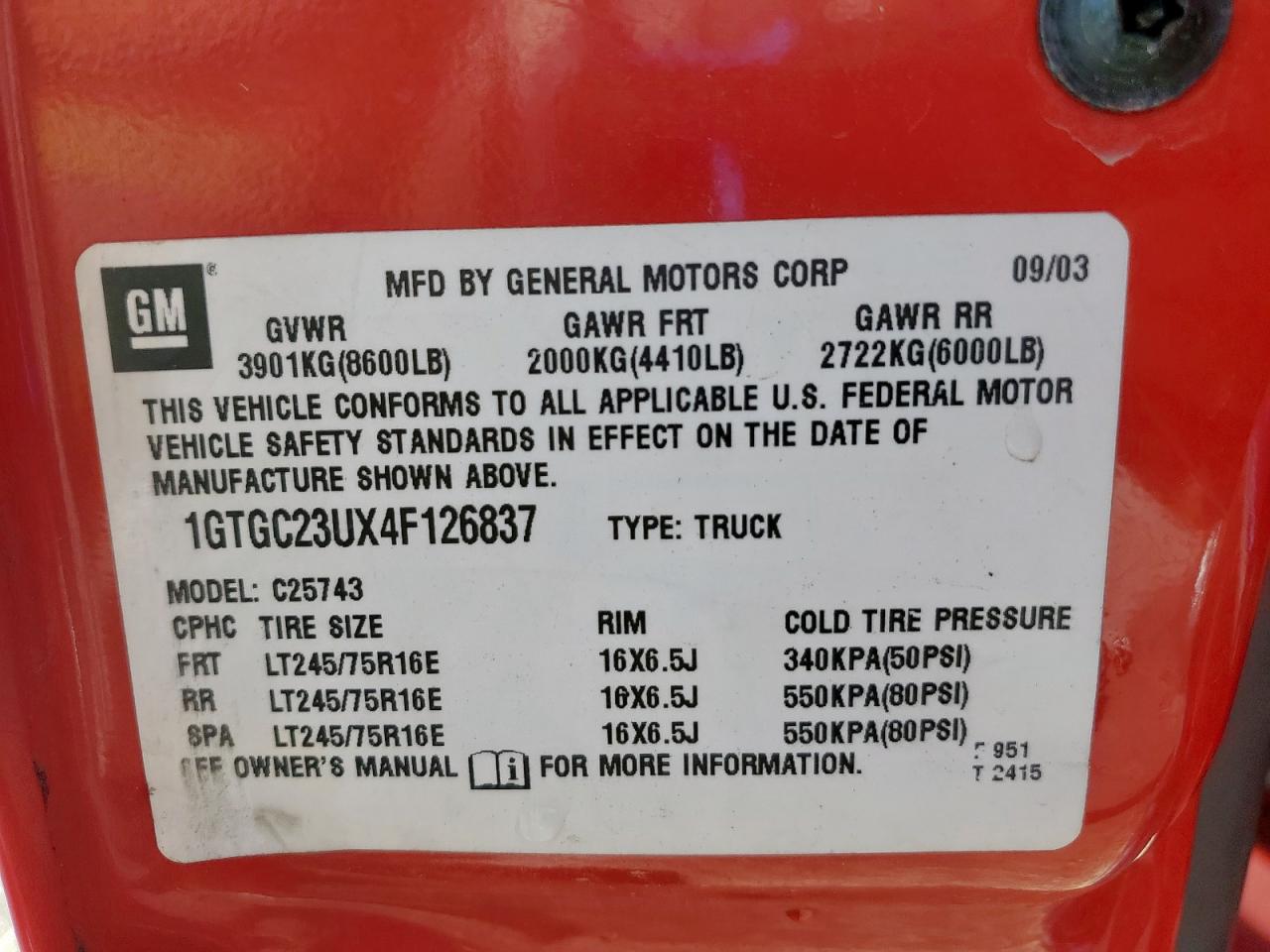 2004 GMC Sierra C2500 Crew Cab VIN: 1GTGC23UX4F126837 Lot: 92397405