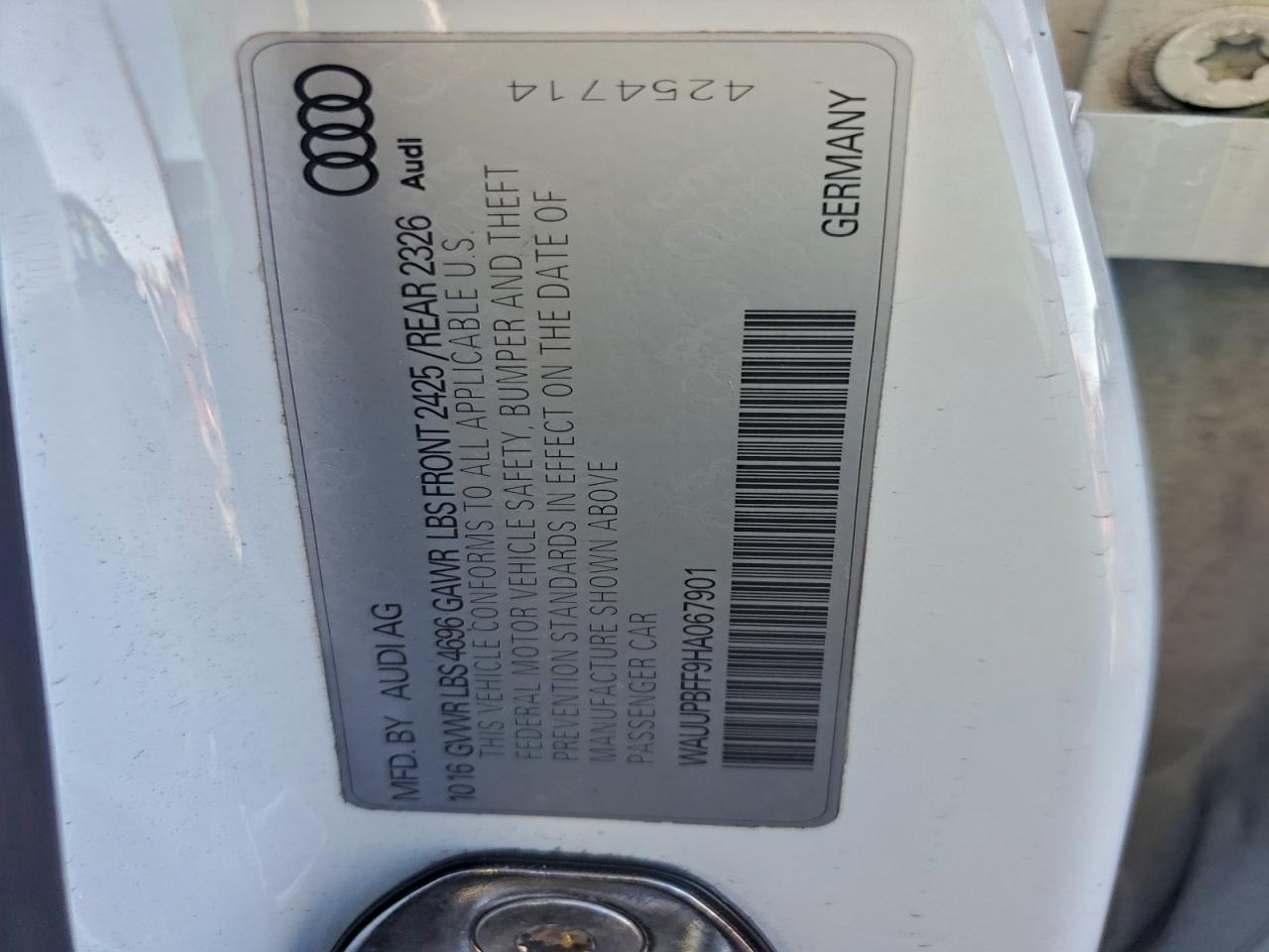 2017 Audi A3 E-Tron Premium VIN: WAUUPBFF9HA067901 Lot: 93254275