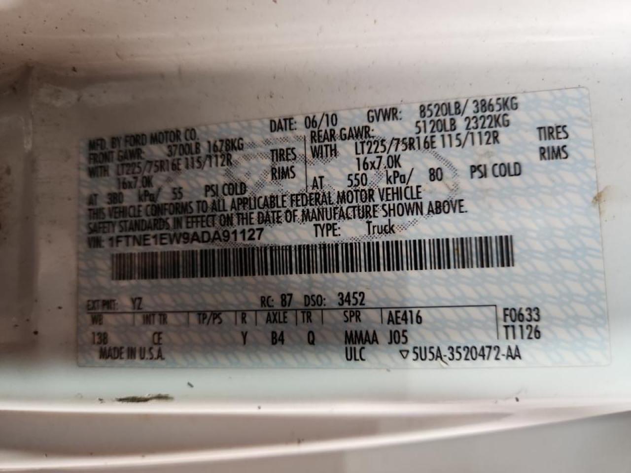 2010 Ford Econoline 150 Delivery Van VIN: 1FTNE1EW9ADA91127 Lot: 91257575