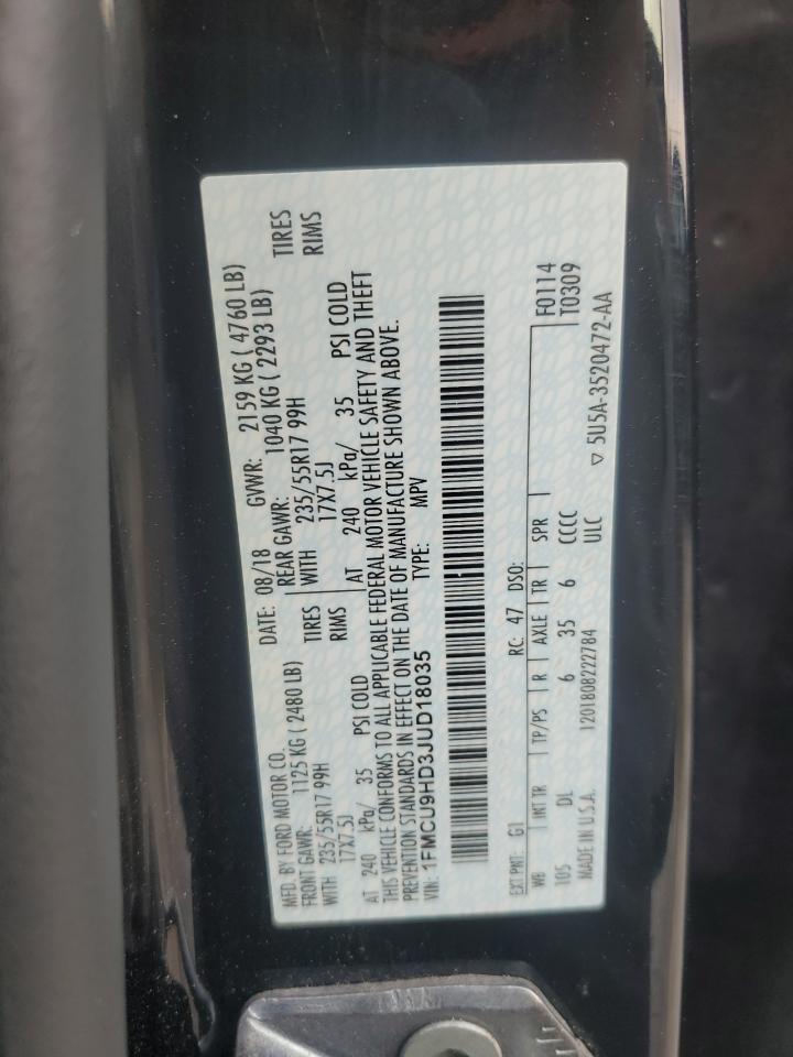 2018 Ford Escape Sel VIN: 1FMCU9HD3JUD18035 Lot: 93254095