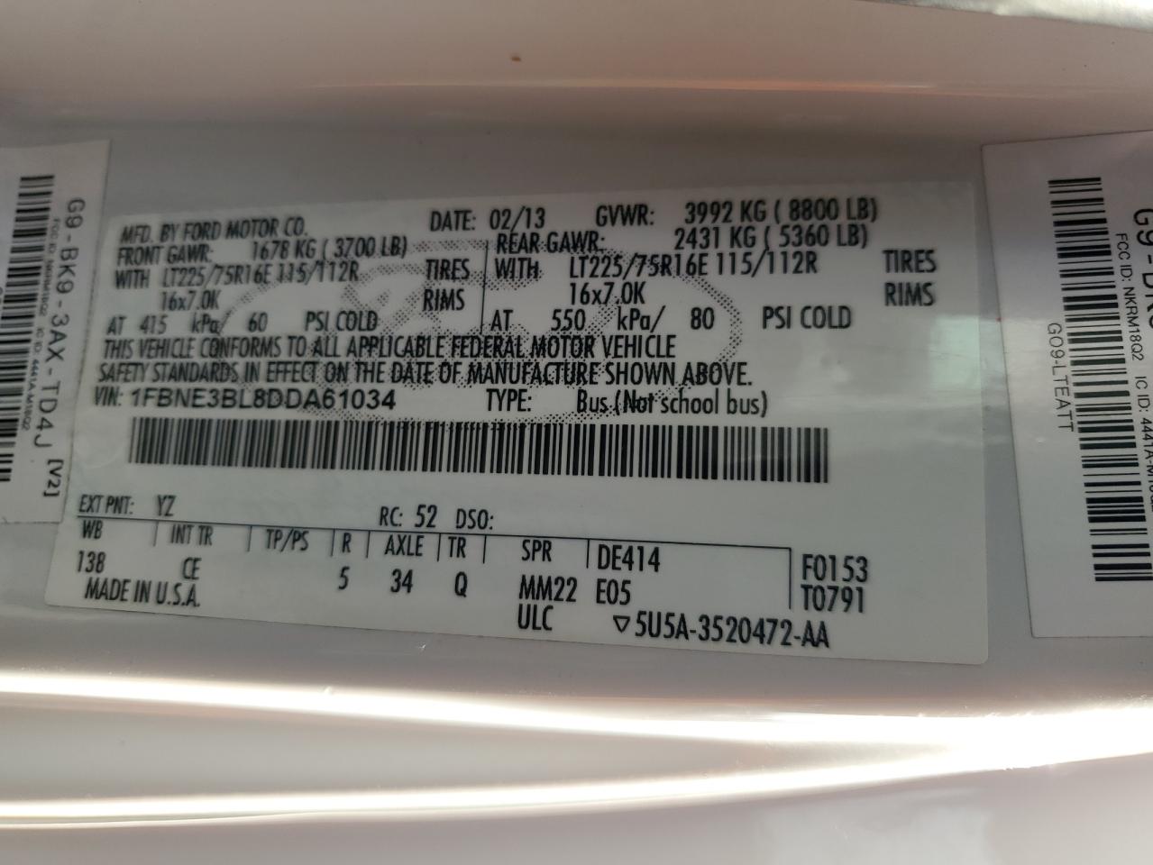 2013 Ford Econoline E350 Super Duty Wagon VIN: 1FBNE3BL8DDA61034 Lot: 91507725