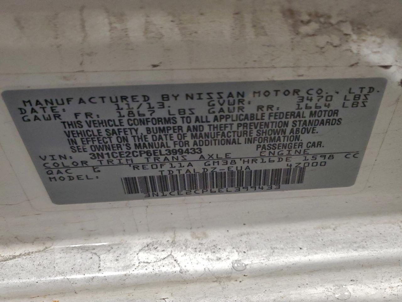 2014 Nissan Versa Note S VIN: 3N1CE2CP6EL399433 Lot: 93697745