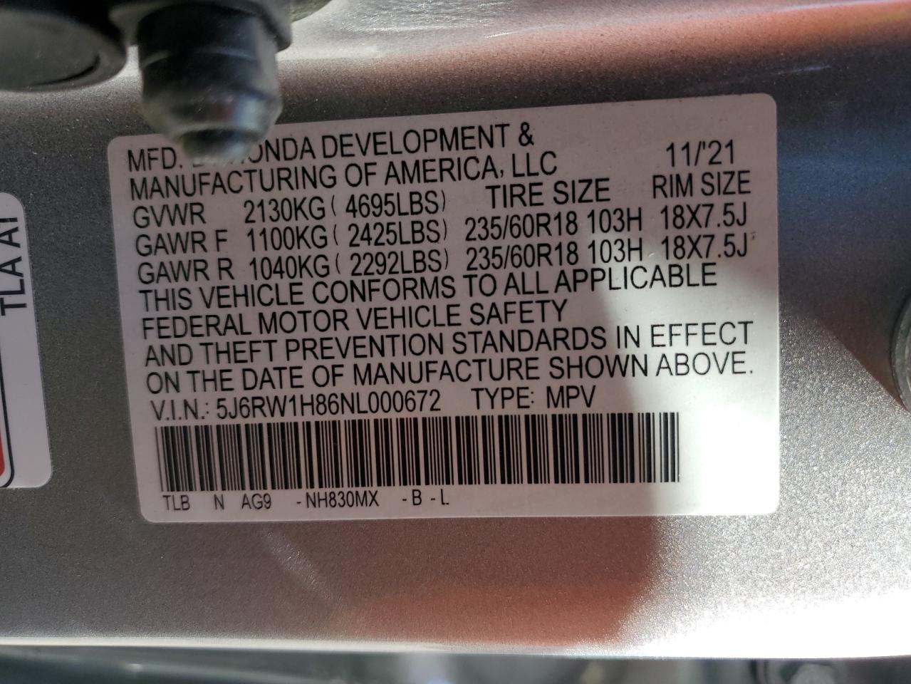 2022 Honda Cr-V Exl VIN: 5J6RW1H86NL000672 Lot: 91198665