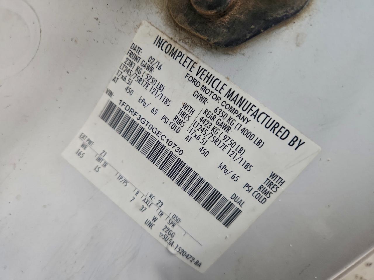 2016 Ford F350 Super Duty VIN: 1FDRF3GT0GEC10730 Lot: 93638975