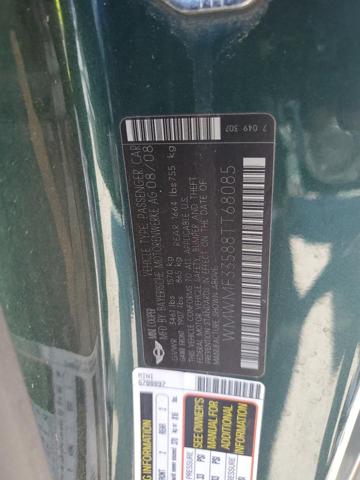 2008 Mini Cooper VIN: WMWMF33588TT68085 Lot: 91046395