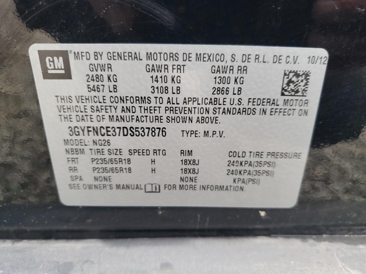 2013 Cadillac Srx Luxury Collection VIN: 3GYFNCE37DS537876 Lot: 93261515