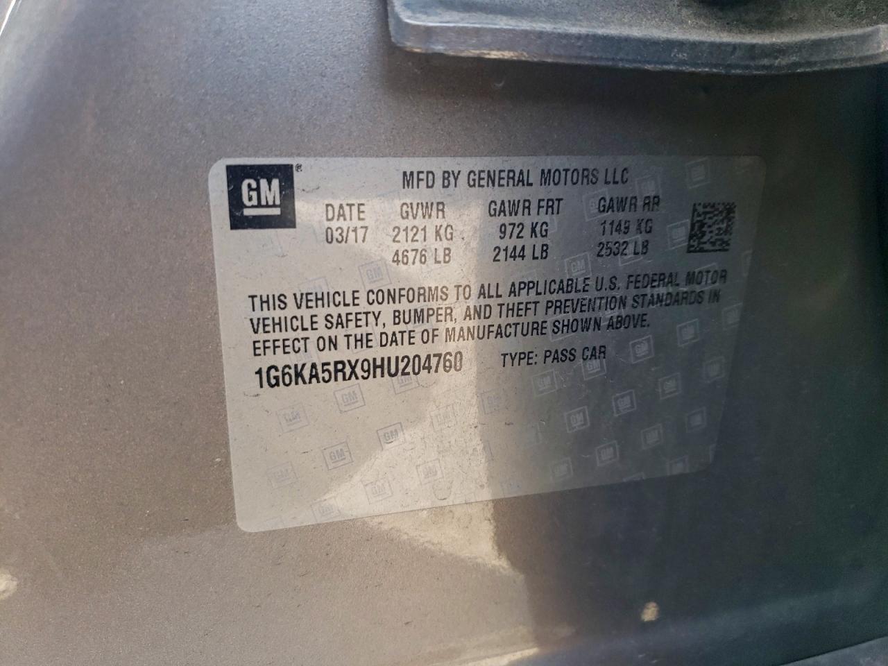 2017 Cadillac Ct6 VIN: 1G6KA5RX9HU204760 Lot: 93961665