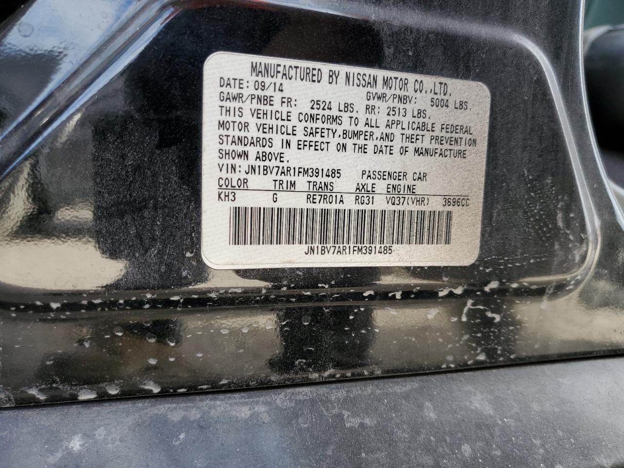 2015 Infiniti Q50 Base VIN: JN1BV7AR1FM391485 Lot: 91750835