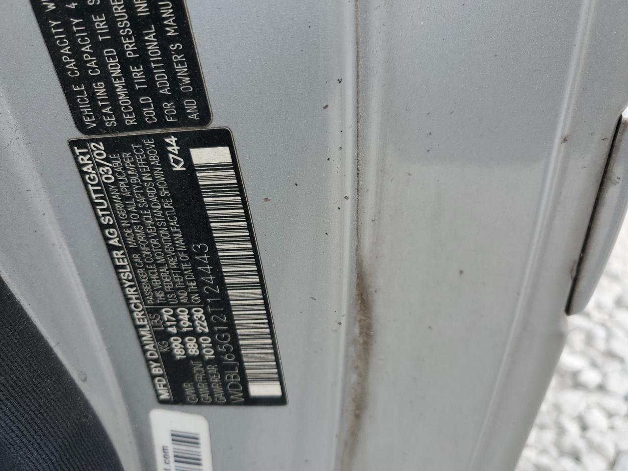 2002 Mercedes-Benz Clk 320 VIN: WDBLJ65G12T124443 Lot: 93246185