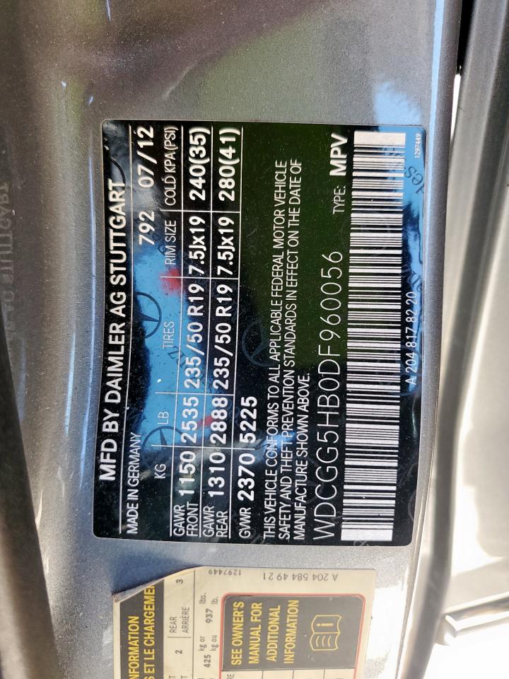 2013 Mercedes-Benz Glk 350 VIN: WDCGG5HB0DF960056 Lot: 91096825