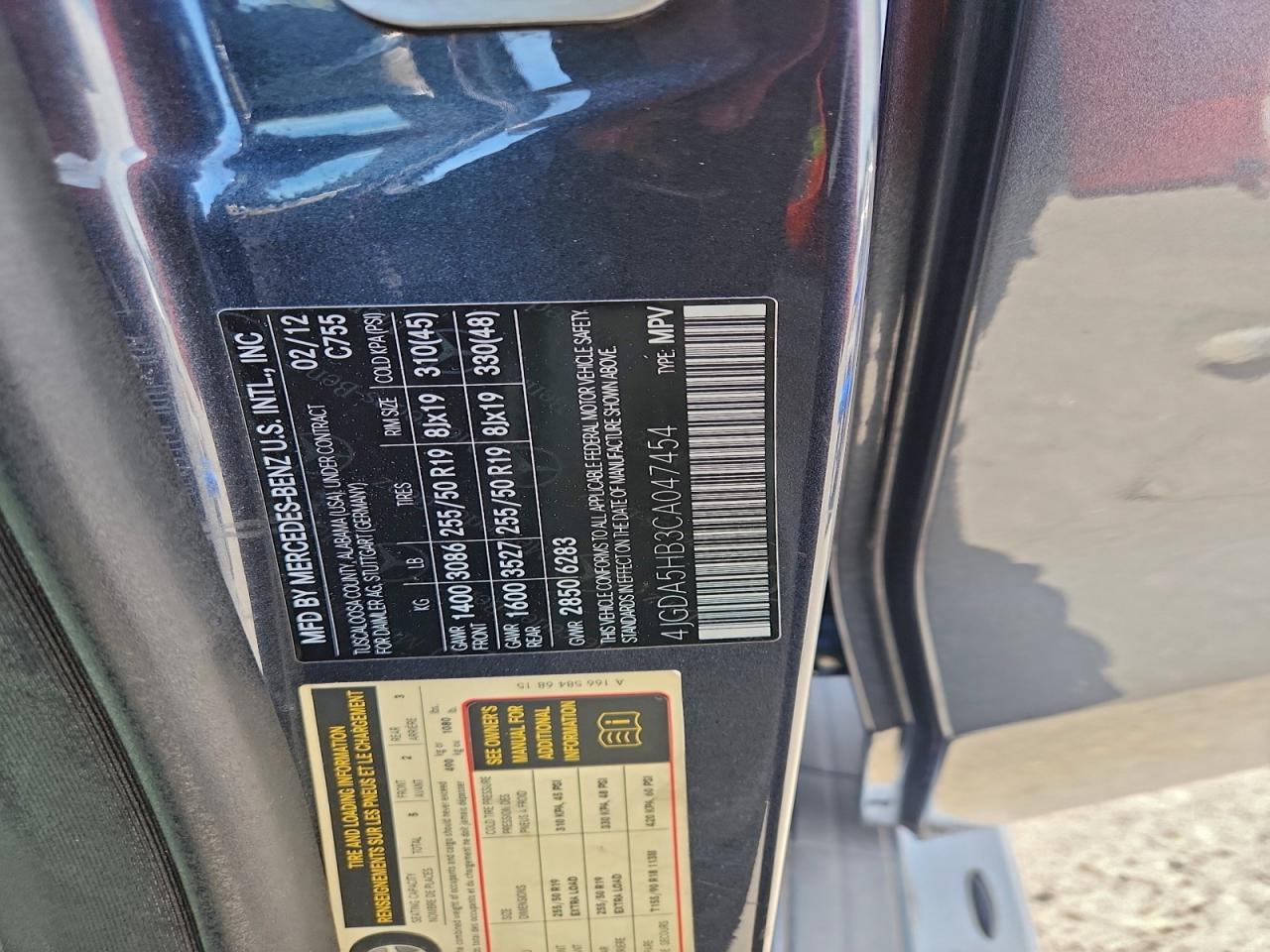 2012 Mercedes-Benz Ml 350 4Matic VIN: 4JGDA5HB3CA047454 Lot: 92767005