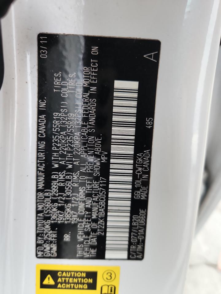 2011 Lexus Rx 350 VIN: 2T2ZK1BA5BC057117 Lot: 92750805