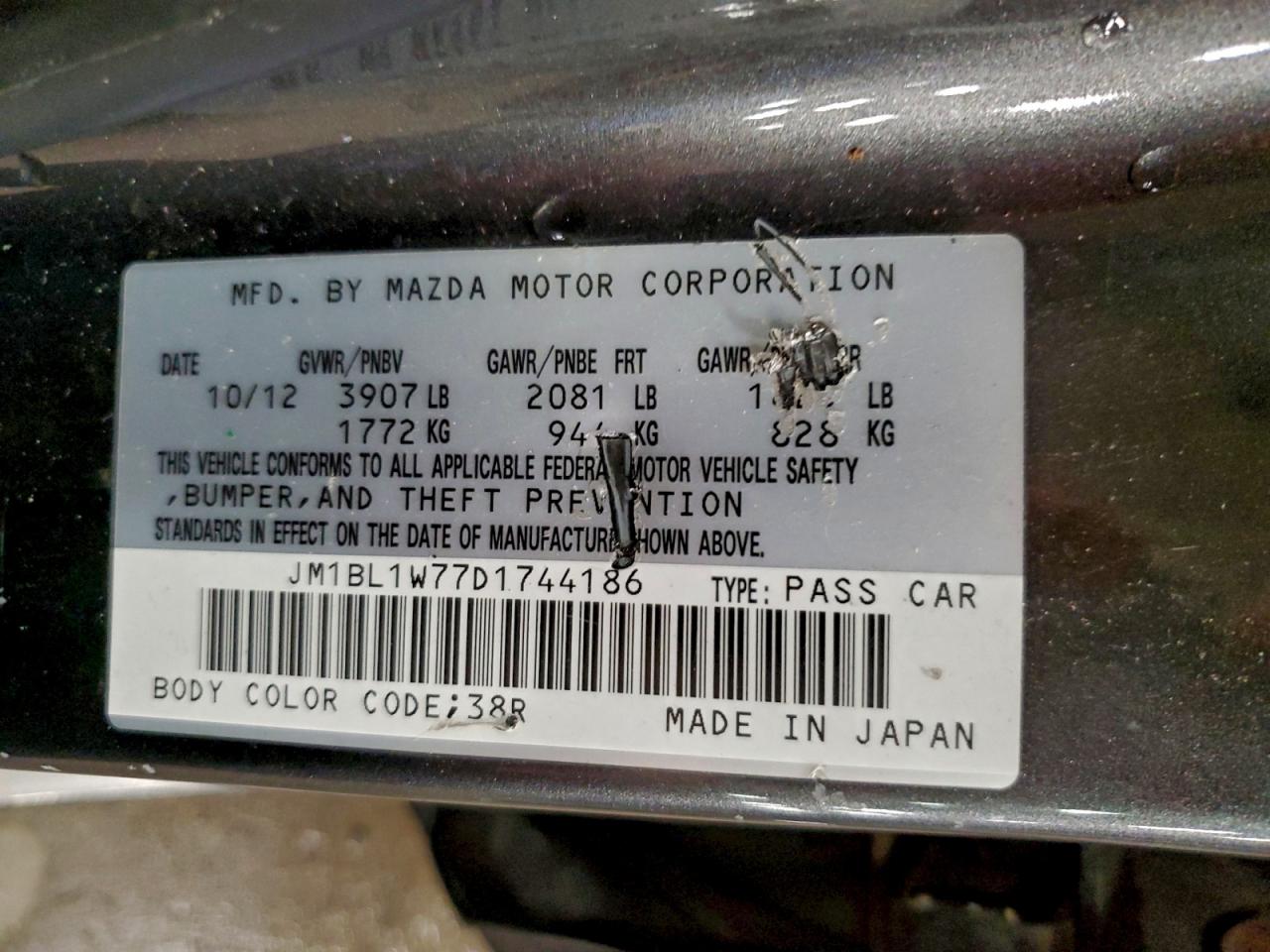 2013 Mazda 3 I VIN: JM1BL1W77D1744186 Lot: 94502915