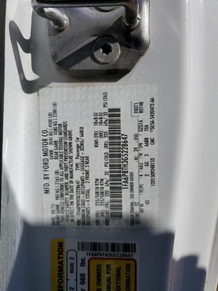 2016 Ford Mustang VIN: 1FA6P8TH3G5228647 Lot: 91697135