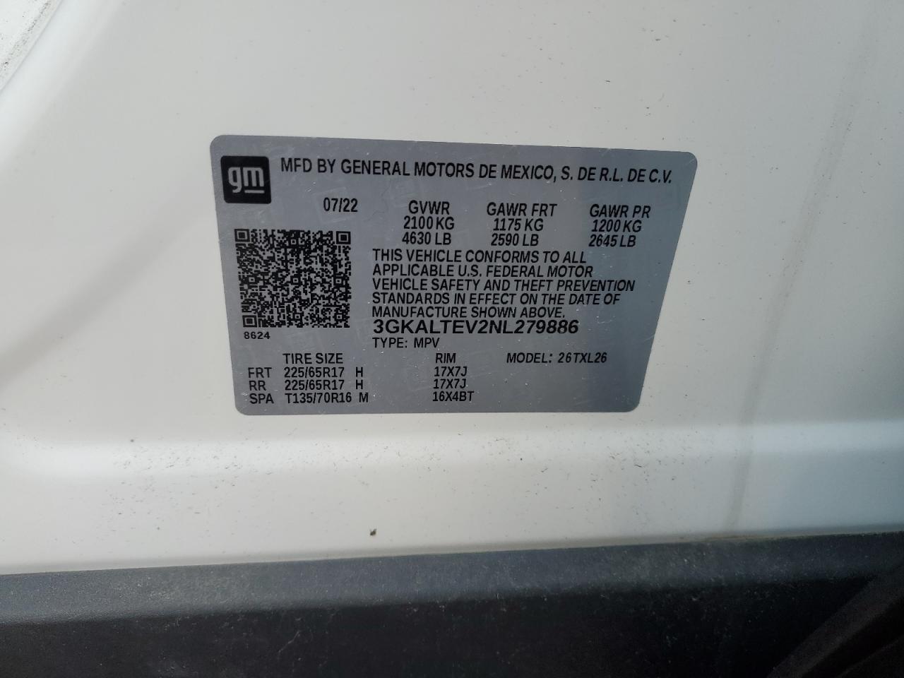 2022 GMC Terrain Sle VIN: 3GKALTEV2NL279886 Lot: 92498315