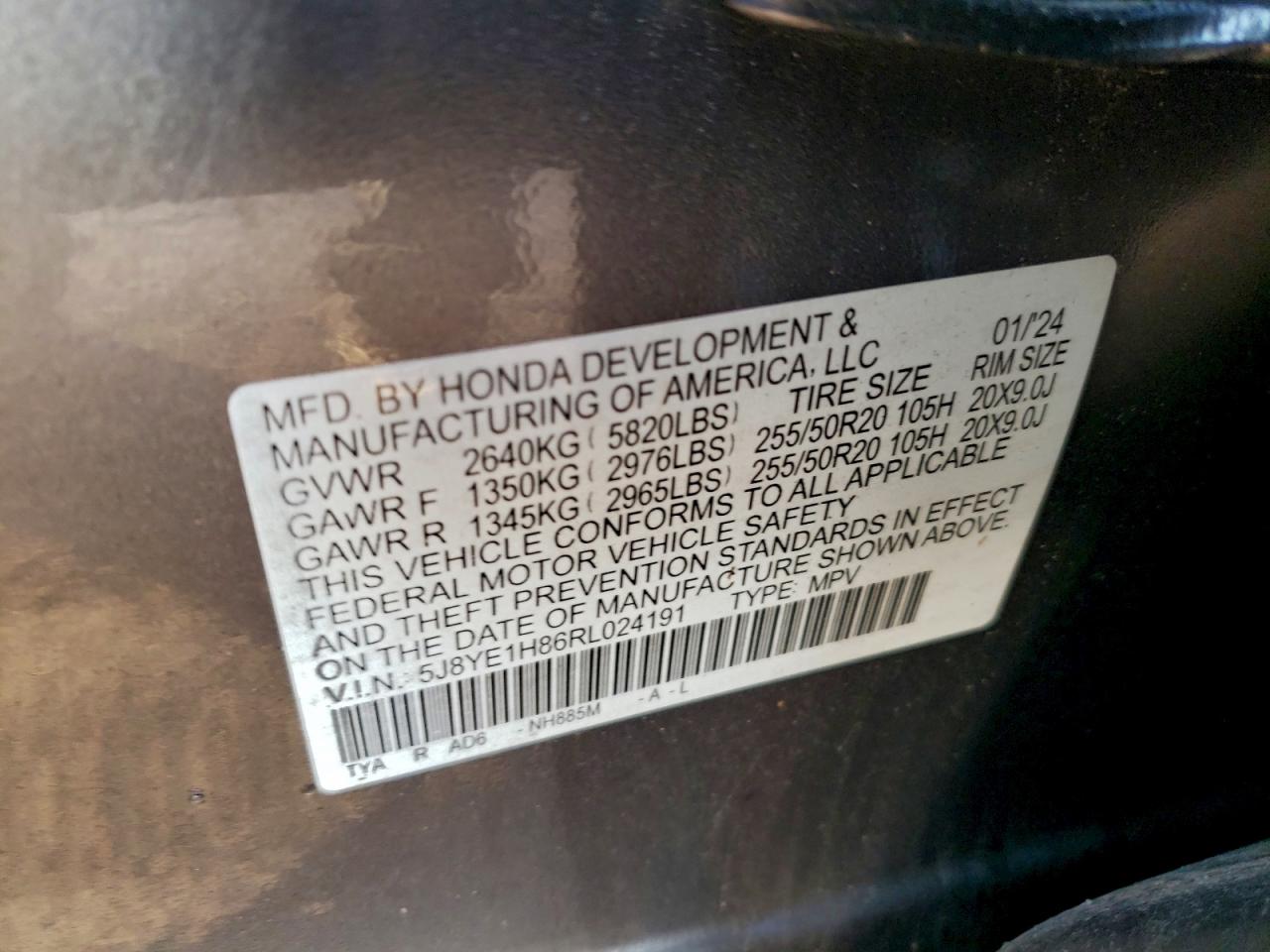 2024 Acura Mdx Advance VIN: 5J8YE1H86RL024191 Lot: 94234165