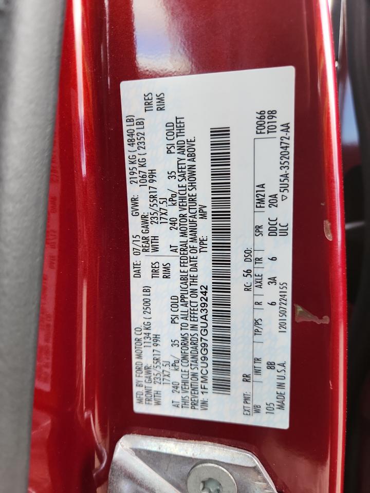 2016 Ford Escape Se VIN: 1FMCU9G97GUA39242 Lot: 92004635