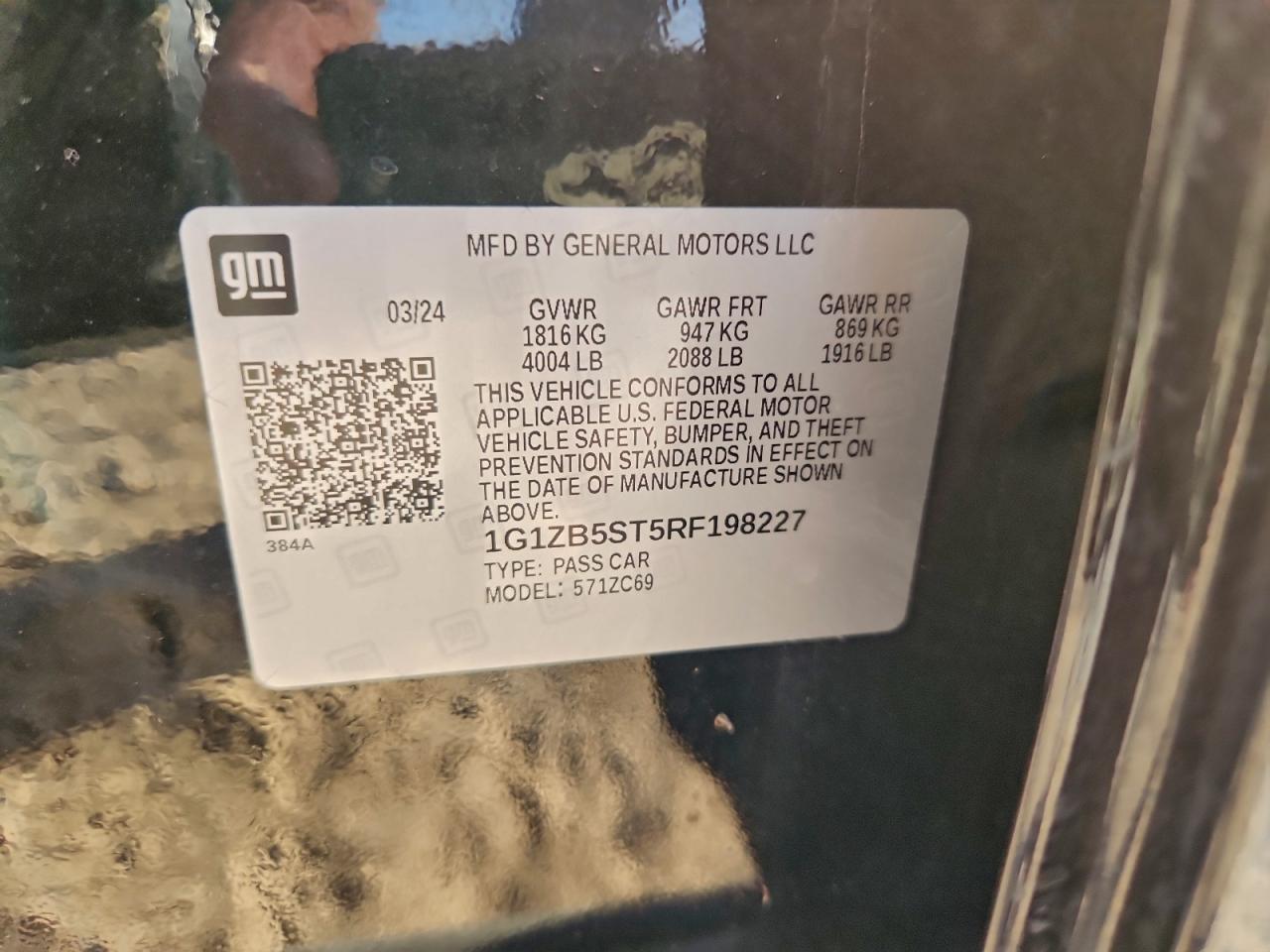 2024 Chevrolet Malibu Ls VIN: 1G1ZB5ST5RF198227 Lot: 93884335