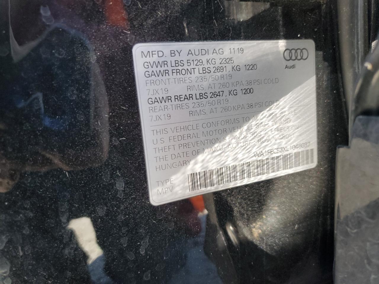 2020 Audi Q3 Prestige S-Line VIN: WA1FECF3XL1046037 Lot: 91326725