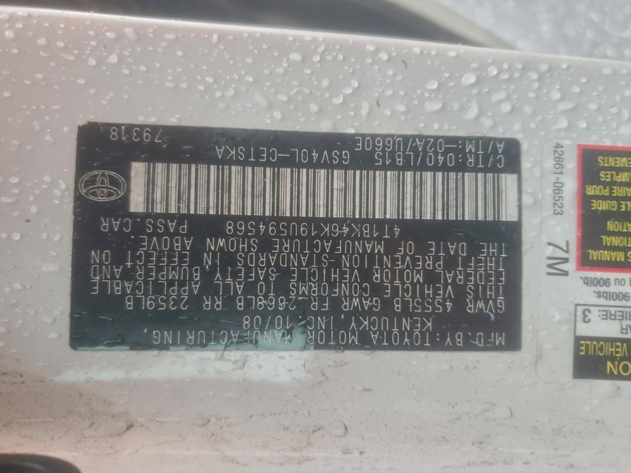 2009 Toyota Camry Se VIN: 4T1BK46K19U594568 Lot: 93925055