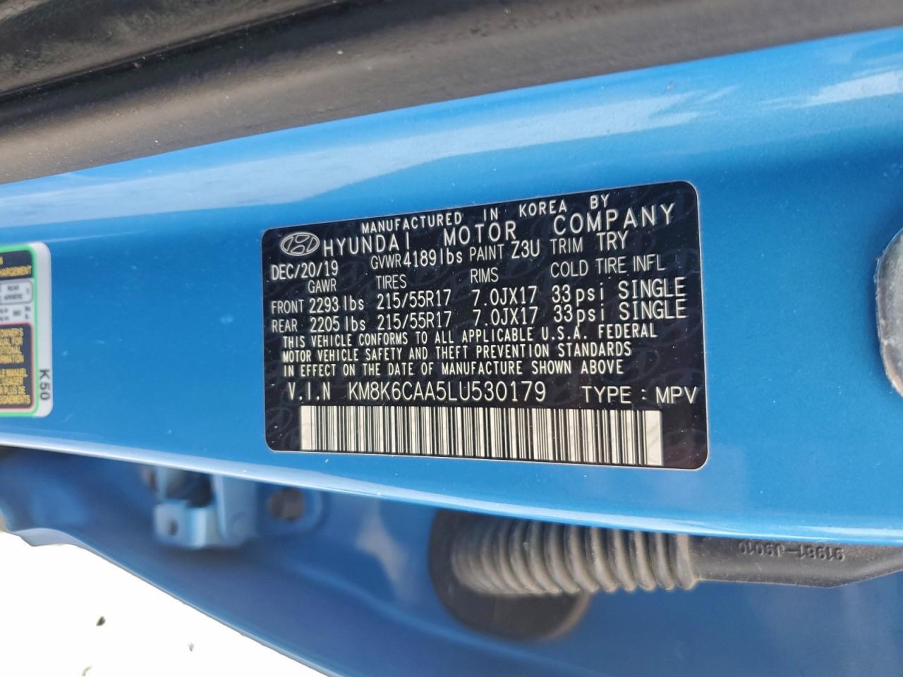 2020 Hyundai Kona Sel Plus VIN: KM8K6CAA5LU530179 Lot: 94047505