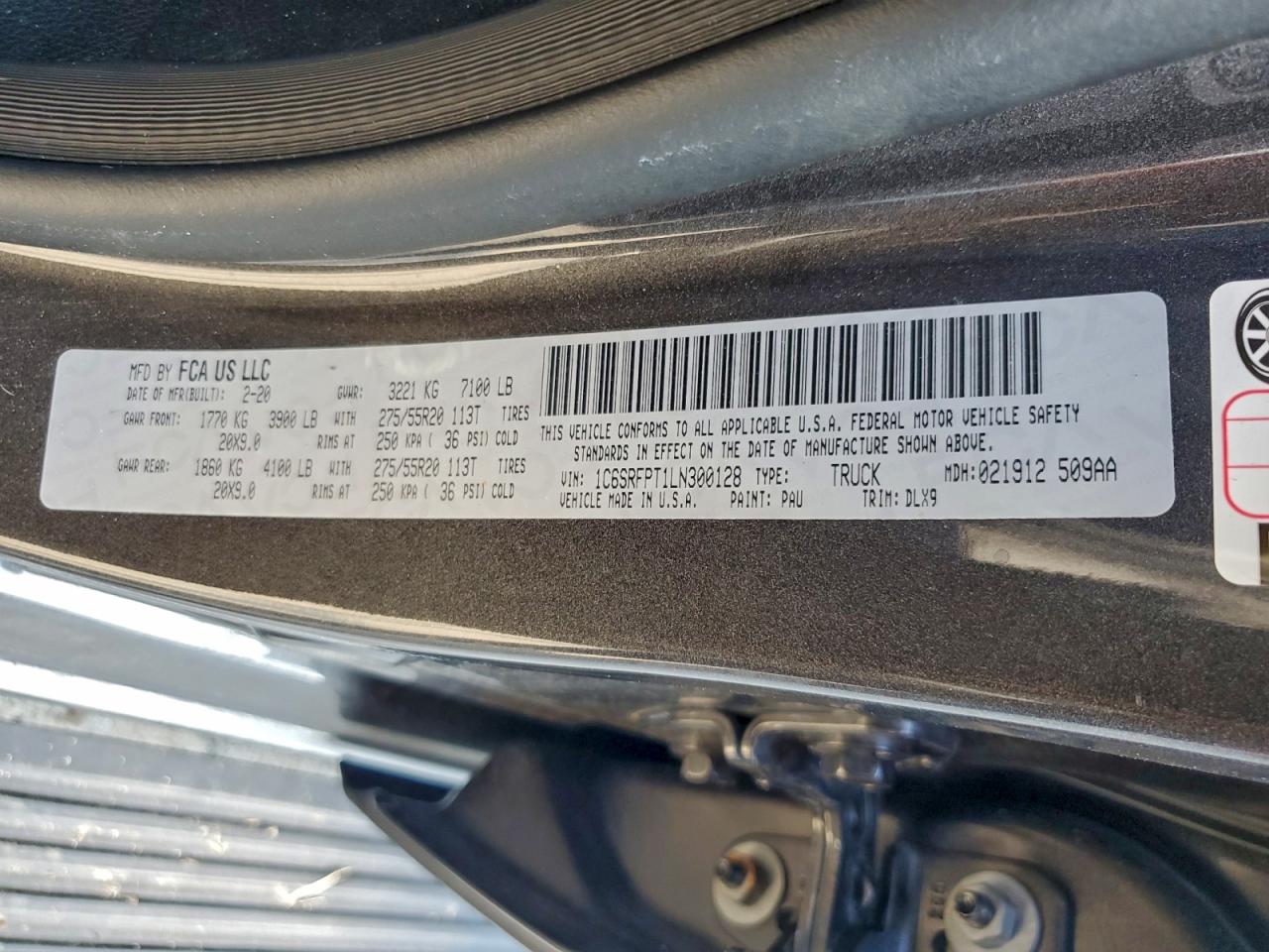 2020 Ram 1500 Limited VIN: 1C6SRFPT1LN300128 Lot: 94565815