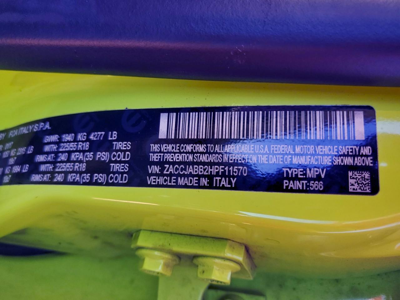 2017 Jeep Renegade Latitude VIN: ZACCJABB2HPF11570 Lot: 94411675